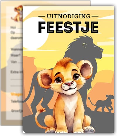 Uitnodiging kinderfeestje | Leeuwtje | Voordeelset 20 stuks | Beschrijfbaar | Uitnodigingskaarten | Uitnodiging verjaardag | uitnodiging verjaardag feest | Uitnodiging kinderfeestje Jongen of Meisje | Uitnodiging feestje | Uitnodigingen