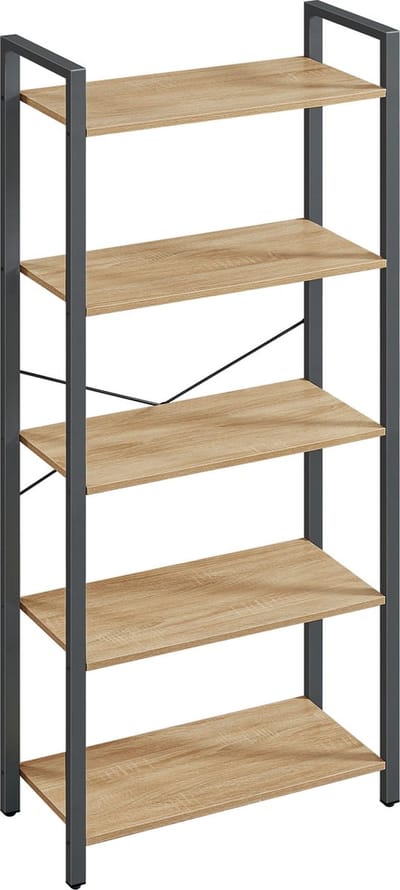 Boekenkast SONOMA, 5 Planken en Stalen Frame, Kleur: Eiken Sonoma en Zwart, Modern en Functioneel Design, Ideaal voor Woonkamer, Slaapkamer of Kantoor, 153 x 66 x 30 cm