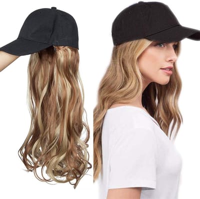 Langgolvende Haarextensions van 16 Inch met een Baseball Cap - Modeaccessoire voor Vrouwen in Lichtbruin en Asblond, Perfect voor Feestjes en Dagelijks Gebruik