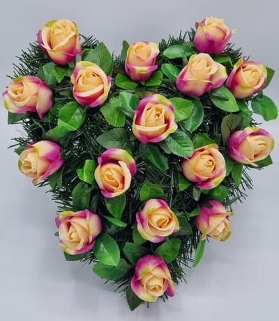 Bloemstuk - W115/09 - Hart - Roos - Roze/Paars - 40cm - Verzwaard - Buigzaam - Grafdecoratie