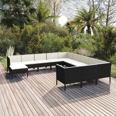 vidaXL - 12-delige - Loungeset - met - kussens - poly - rattan - zwart