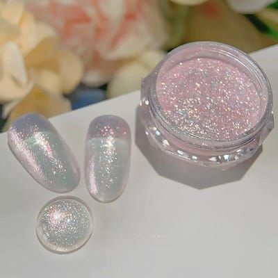 1 Potje Fairy Blue Ice Transparant Nail Art Poeder Hoogglans Glanzend Nagelpigment Manicure Aurora Poeder Wrijfstof roze