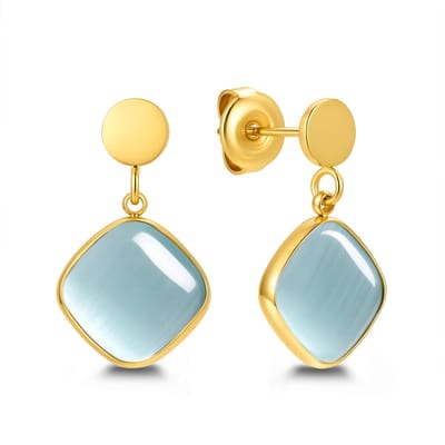 CO88 Collection 8CE-70640 Dames Oorknopjes met Blauwe Cat Eye Steen - Goudkleurig RVS (Stainless Steel) - Cadeau voor Haar