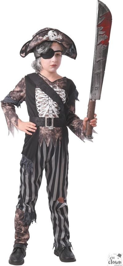 Halloween Kinderverkleedpak Skelet Piraat 5-delig Maat 104-116