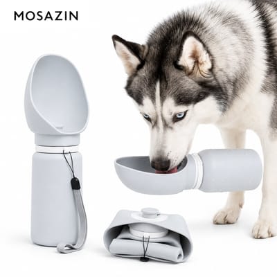 MOSAZIN Drinkfles Hond 500 ml - Opvouwbare Honden Drinkfles - Lekvrije Waterfles Hond voor Onderweg en Wandelen - Grijs