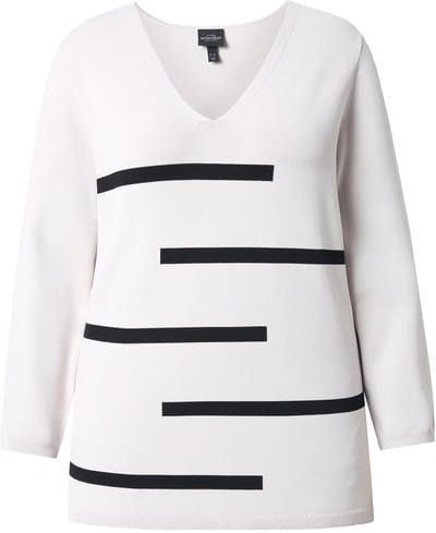 Ulla Popken - Dames - Trui strepen V-hals lange mouwen - Grijsbeige - Maat 42+