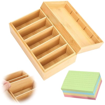 Allecto - Houten Indexkaarten - Elegante opslagbox - 22 x 12.6 x 9 cm - Inclusief 400 zelfklevende notities - Perfect voor kantoor en thuis
