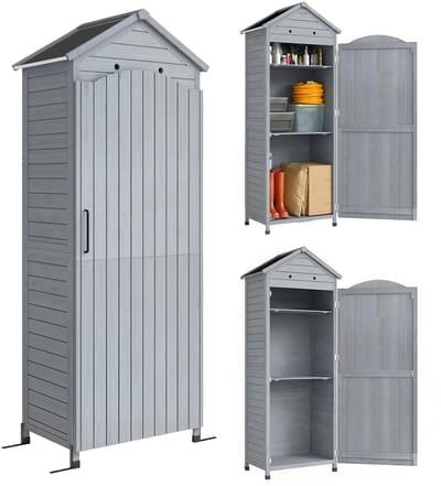 Outsunny Tuinopbergschuur-Dennenhout, gegalvaniseerd metaal-85L x 58B x 213H cm-Grijs