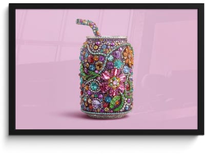 Poster in lijst - Fotolijst 60x40 cm - Posters - Frisdrankblikje - Bloemenpatroon - Edelstenen - Kleurrijk - Posterlijst zwart - Decoratie - Wanddecoratie woonkamer - Muurdecoratie slaapkamer