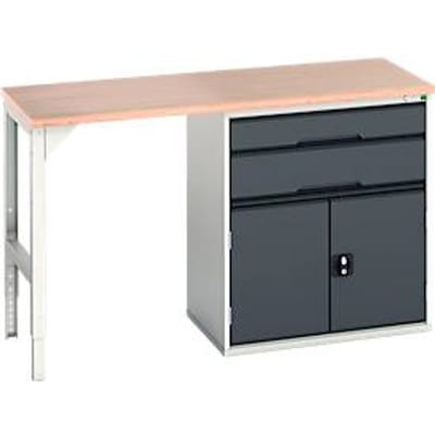 Onderzetter Bott verso, multiplex legbord, 2 laden, 1 deur, 1 legbord, B 1500 x D 600 x H 930 mm, lichtgrijs / antracietgrijs