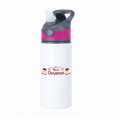 Hacebo® - Kerst merry christmas kerstman waterfles met rietje roze - Kerstmis - Kerst beker - winter - kerst - christmas - kerst cadeau - water fles - 650ML