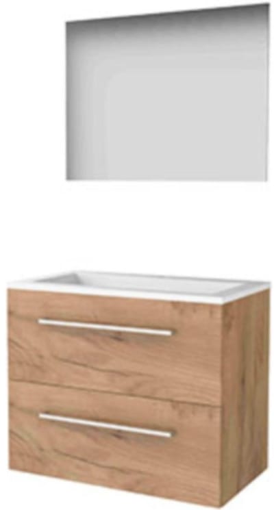 Basic-Line Ultimate 46 Badkamermeubelset - 80 x 46 cm - Met Grepen - 2 Lades - Acryl Wastafel - 1 Kraangat - Spiegel met Indirecte LED Verlichting - Whisky Oak