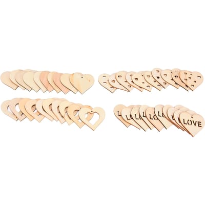 40 stuks Onbewerkt Hout Gemengde Hartvorm DIY Natuurlijke Rustieke Houten Stukken voor Handwerk Bladwijzers Cadeaulabels Decoratie beige