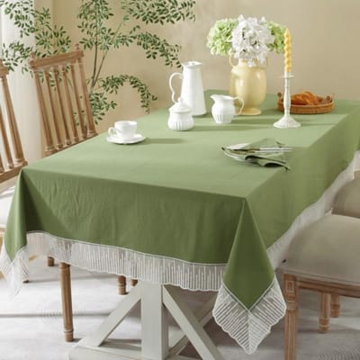 Effen kleur kanten rand tafelkleed, Frans retro-stijl katoenen tafelkleed, voor keuken eetkamer feest vakantie tafelblad decoratie 90x90cm