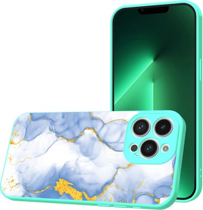 Smartphonica Telefoonhoesje Geschikt voor iPhone 13 Pro met Lichtblauw Goud Marmer opdruk - TPU Back Cover Case Lightblue Gold Marble Design - Turquoise geschikt voor iPhone 13 Pro