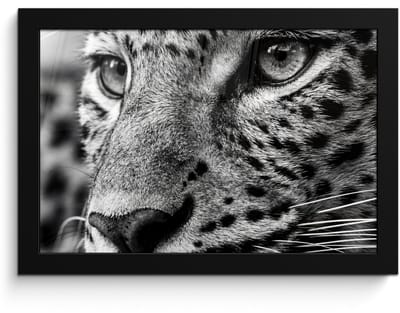 Poster in lijst - Fotolijst 30x20 cm - Posters - Luipaard - Zwart - Wit - Oog - Posterlijst zwart - Decoratie - Wanddecoratie woonkamer - Muurdecoratie slaapkamer