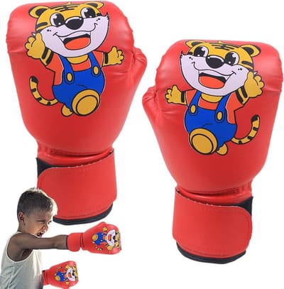 Kinder Bokshandschoenen - Jeugd Vechthandschoenen - Sport Training - Ademend PU Leer - 3-12 Jaar - Rood