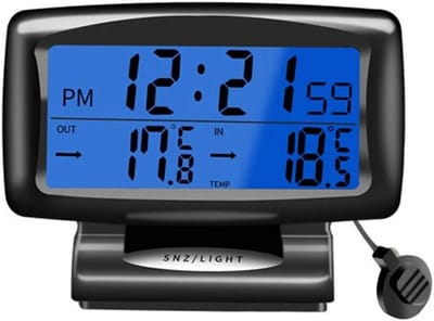 Digitale LCD Auto Thermometer en Klok met Binnen/Buiten Temperatuurweergave