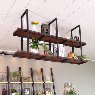 Industrieel 2-laags plafondopbergrek voor thuiskeuken en decoratie