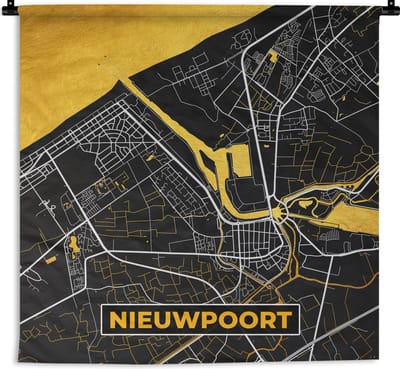 Wandkleed - Wanddoek - Plattegrond - Gold - Nieuwpoort - Stadskaart - Kaart - 180x180 cm - Wandtapijt