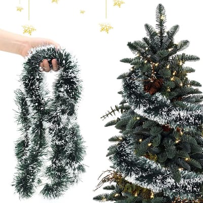 Kunststof Kerstdecoratie met Nepdennen - 10m Groene en Witte Slinger voor Binnen en Buiten, Perfect voor Trap en Haard (Set van 5)