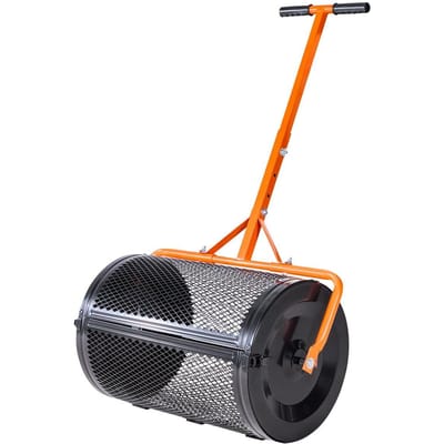 Épandeur de compost, Épandeur de tourbe de 61 cm de large avec poignée en T, Hauteur réglable sur 3 positions, Rouleau à tourbe de jardin en acier revêtu par poudre, Robuste