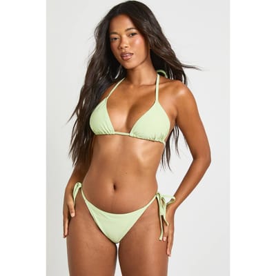 boohoo Dames Essentials Bikinibroekje Met Strikbandjes Aan De Zijkant | Pistache | Maat: 36