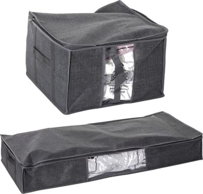 Set van 2x dekbed/kussen opberghoezen grijs met vacuumzak - 40 x 40 x 25 cm en 100 x 45 x 15 cm