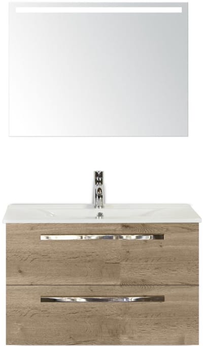 Seville Badmeubelset 80 cm - Natuur Eiken - Keramische Wastafel Wit Enjoy met Sence Spiegel