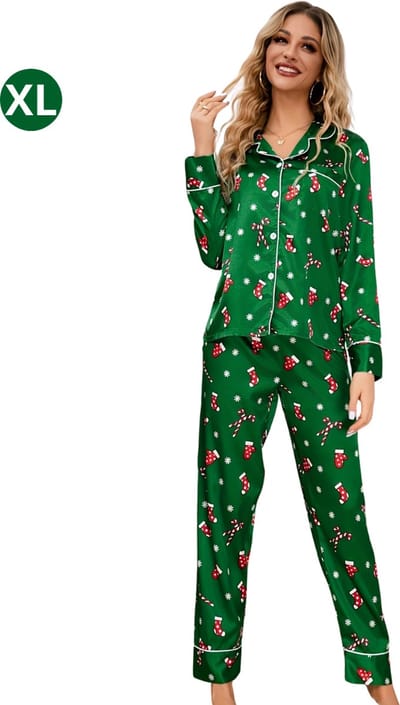 Livano Kerstpyjama - Kerst Pyjama - Christmas - Dames - Vrouwen - Volwassenen - Set - Broek - Shirt - Groen - Maat XL