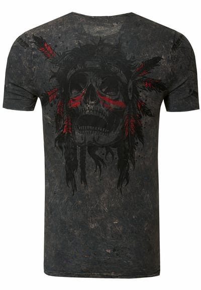 T-shirt met gewassen ronde hals, knoopsluiting en prints