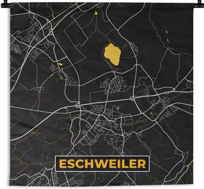 Wandkleed - Wanddoek - Black and Gold – Stadskaart – Eschweiler – Duitsland – Plattegrond – Kaart - 180x180 cm - Wandtapijt