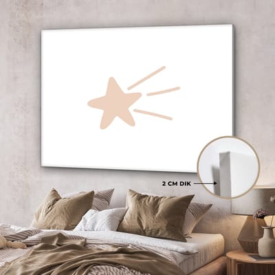 Canvasdoek kinderen - Kinderkamer decoratie - Vallende ster - Pastel - Sterren - Oranje - Wanddecoratie jongens - Meisjes - Canvas kids - 160x120 cm