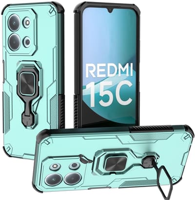 MobyDefend Hoesje - Geschikt voor Xiaomi Redmi 15C 5G - Dubbelgelaagde Pantsercase Met Standaard - Turquoise