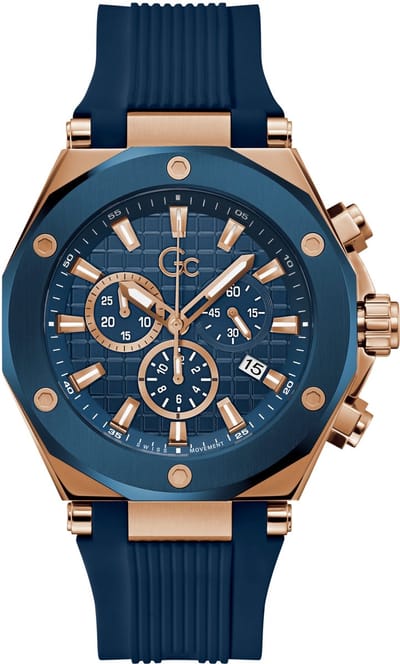 Gc Gc Legacy Chrono Silicone Quartz Chronograafhorloge Blauw Kast Gemaakt Van 100% Roestvrij Staal En Een Armband Van 100% Siliconen 44 Z18005G7MF, Z18006G7MF