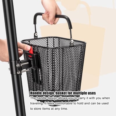 Fietsmand Met Handvat - Stuurmand Opbergmand - Fietsen Boodschappen - Quick Release Montage - 24.5 x 22 cm - Zwart