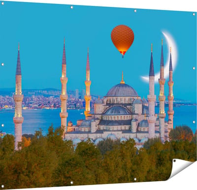 Gards Tuinposter Sultan Ahmetmoskee in Istanbul - 150x120 cm - Tuindoek - Tuindecoratie - Wanddecoratie buiten - Tuinschilderij