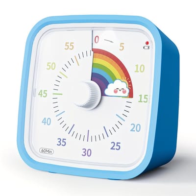 YUNBAOIT VT01 Visuele Timer 60 Min – Afteltimer met Siliconen Beschermhoes – Stille Countdown – Studietimer, Keukentimer & Taaktimer – Blauwe Regenboog