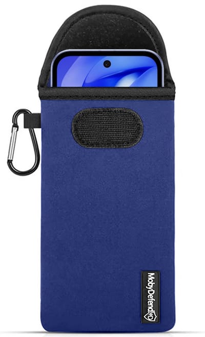 MobyDefend Hoesje - Geschikt voor Google Pixel 9a - Neopreen Pouch Met Karabijnhaak - Insteek - Riemlus - Blauw