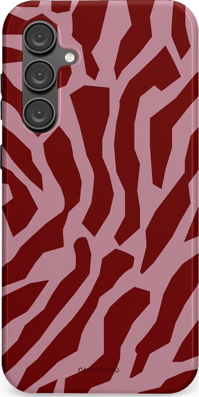 Casetastic Hoesje Geschikt voor Samsung S23 FE - Stijlvolle Beschermende Duo-layer Case - Rode Roze Framboos Zebra Strepen