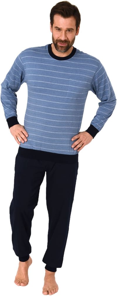 Casual herenpyjama met manchetten in streepdesign - ook in oversize