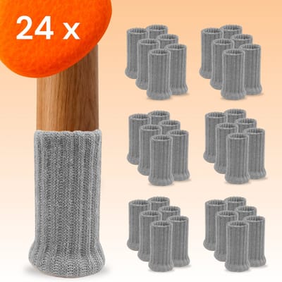 FLOOQ - Stoelpoot Doppen – met Anti-Kras Vilt – 25-50mm – Stoelpoot beschermers - Vloerbescherming - Stoelpoot Sokken – Stoelpootbeschermers – 24 Stuks – Grijs – Rond