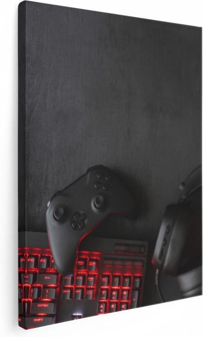 Artaza Canvas Schilderij Gamer Controller - 30x40 cm - Klein - Muurdecoratie Gaming - Wanddecoratie Mancave - Kamer Accessoires