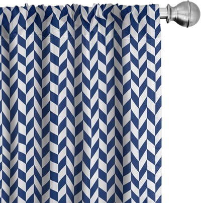 ABAKUHAUS Gordijnen – visgraat geometrisch – 2x75x245 cm – wit/nachtblauw