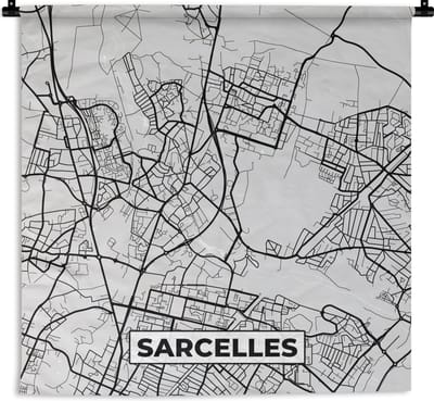 Wandkleed - Wanddoek - Kaart - Stadskaart - Frankrijk - Sarcelles - Plattegrond - 180x180 cm - Wandtapijt