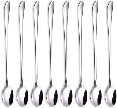 Set van 8 lange roestvrijstalen lepel voor latte, espresso en warme dranken - 19,5 cm lepel voor desserts en koffie