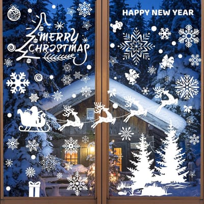 Dailygoods- Raamstickers Kerstmis - 8 Stuks - PVC - Herbruikbaar - Waterdicht - Milieuvriendelijk - Afmetingen 20 x 30 cm - Raamdecoratie