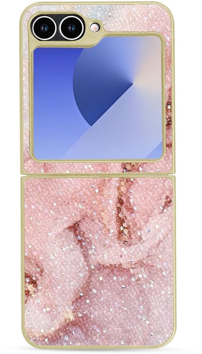 Casemania Hoesje Geschikt voor Samsung Galaxy Z Flip 6 - Roze - Diamant Marmer Glitter Back Cover