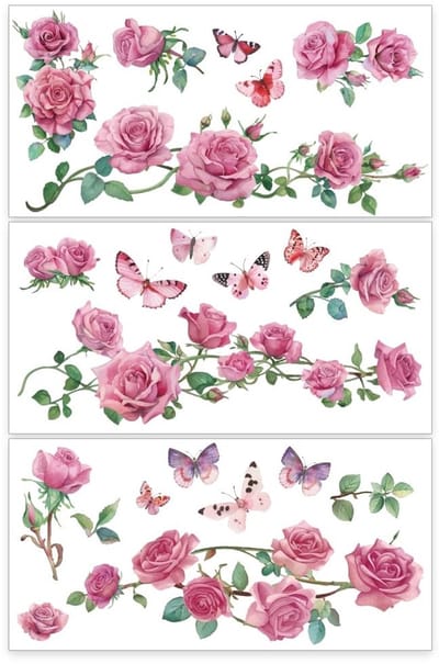 Dailygoody - Rozen Transferstickers - Meubeldecoratie - 30 x 15 cm - Roze met Vlinders - Kunsthandwerk - Geschikt voor Scrapbooking - Binnengebru