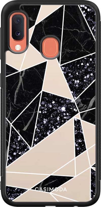 Casimoda® hoesje - Geschikt voor Samsung Galaxy A20e - Abstract Painted - Zwart TPU Backcover - Geometrisch patroon - Bruin/beige